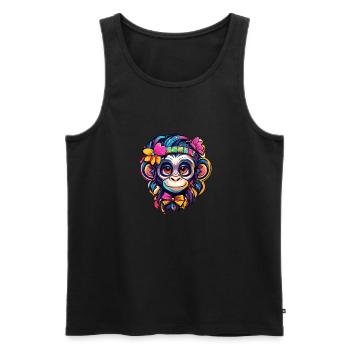 Cute Monkey / Monkey Girl / Cute / Hair Bow - Men's Premium Organic Tank Top - black - Front - AI Model Male 178 light (178cm)