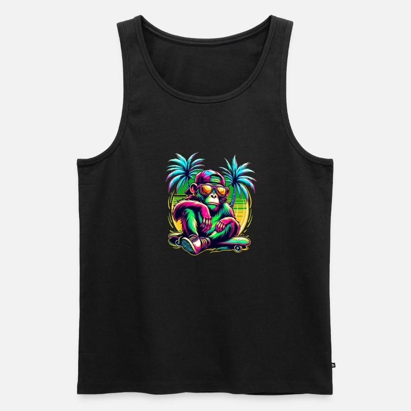 Monkey Summer Skater - Männer Premium Bio Tank Top - Schwarz