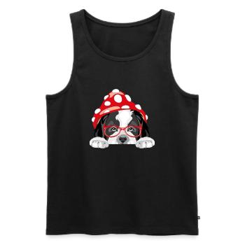 Mignon chien Saint-Bernard avec chapeau d’amanite - Débardeur bio Premium Homme - noir - Devant - Michal (187cm)