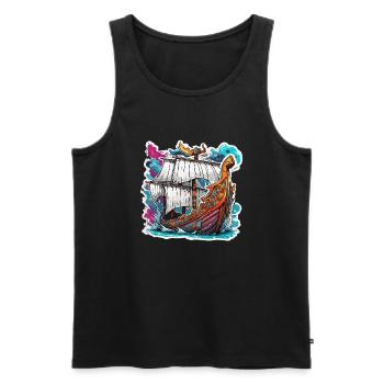 Bateau pirate / Bateau / Mer / Océan / Vagues - Débardeur bio Premium Homme - noir - Devant - Michal (187cm)