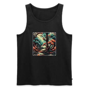 Forest / Psychedelic / Trees / Wilderness / Goa - Men's Premium Organic Tank Top - black - Front - AI Model Male 178 light (178cm)