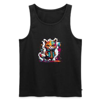 Katze / Kätzchen / Pfote / Miez / Haustier / Tier - Männer Premium Bio Tank Top - Schwarz - Vorne - Michal (187cm)