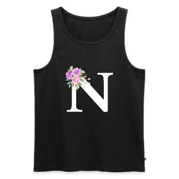 Purple floral letter n - Men's Premium Organic Tank Top - black - Front - AI Model Male 178 light (178cm)
