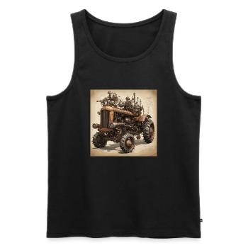 Bauplan / Sepia / Vintage / Retro / Traktor - Männer Premium Bio Tank Top - Schwarz - Vorne - Michal (187cm)