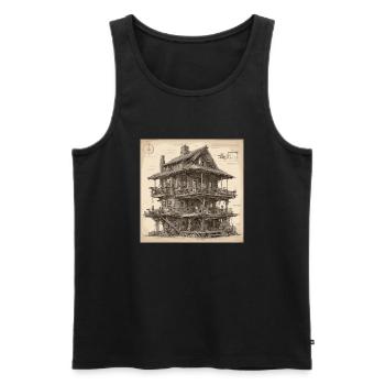 Bauplan / Sepia / Vintage / Retro / Haus - Männer Premium Bio Tank Top - Schwarz - Vorne - Michal (187cm)