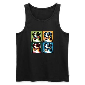 Pop Australian Shepherd Dog Portrait - Men's Premium Organic Tank Top - black - Front - AI Model Male 178 light (178cm)