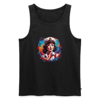 Marin / Pin-up / Navire / Bateau / Ancre / Dame - Débardeur bio Premium Homme - noir - Devant - Michal (187cm)