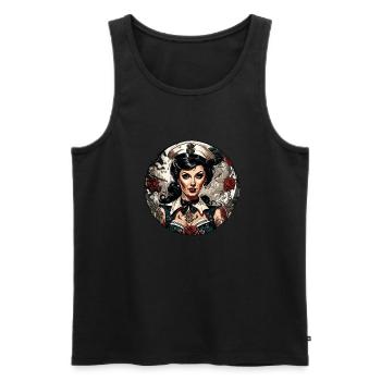 Marin / Pin-up / Navire / Bateau / Ancre / Dame - Débardeur bio Premium Homme - noir - Devant - Michal (187cm)