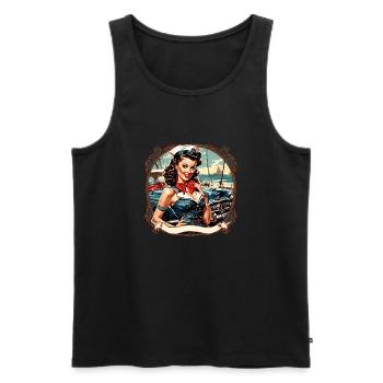 Marin / Pin-up / Navire / Bateau / Ancre / Dame - Débardeur bio Premium Homme - noir - Devant - Michal (187cm)