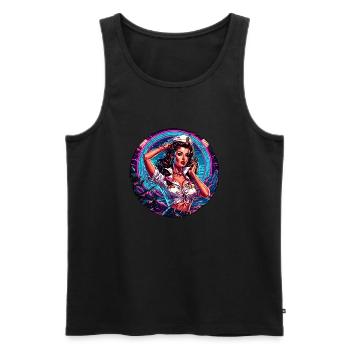 Marin / Pin-up / Navire / Bateau / Ancre / Dame - Débardeur bio Premium Homme - noir - Devant - Michal (187cm)