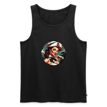 Marin / Pin-up / Navire / Bateau / Ancre / Dame - Débardeur bio Premium Homme - noir - Devant - Michal (187cm)