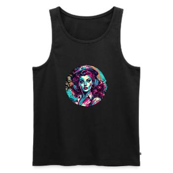 Marin / Pin-up / Navire / Bateau / Ancre / Dame - Débardeur bio Premium Homme - noir - Devant - Michal (187cm)