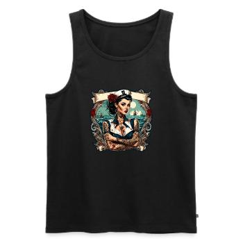 Marin / Pin-up / Navire / Bateau / Ancre / Dame - Débardeur bio Premium Homme - noir - Devant - Michal (187cm)