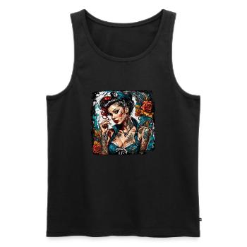 Marin / Pin-up / Navire / Bateau / Ancre / Dame - Débardeur bio Premium Homme - noir - Devant - Michal (187cm)
