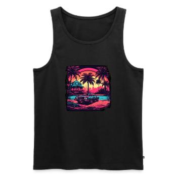 Plage / Île / Vacances / Été / Soleil / Mer - Débardeur bio Premium Homme - noir - Devant - Michal (187cm)