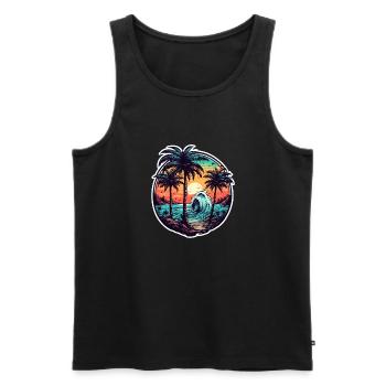 Plage / Île / Vacances / Été / Soleil / Mer - Débardeur bio Premium Homme - noir - Devant - Michal (187cm)