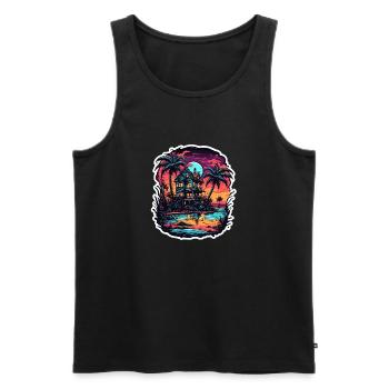 Plage / Île / Vacances / Été / Soleil / Mer - Débardeur bio Premium Homme - noir - Devant - Michal (187cm)