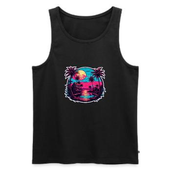 Plage / Île / Vacances / Été / Soleil / Mer - Débardeur bio Premium Homme - noir - Devant - Michal (187cm)