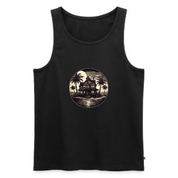 Plage / Île / Vacances / Été / Soleil / Mer - Débardeur bio Premium Homme - noir - Devant - Michal (187cm)
