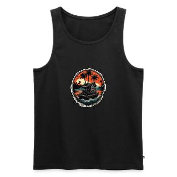 Plage / Île / Vacances / Été / Soleil / Mer - Débardeur bio Premium Homme - noir - Devant - Michal (187cm)