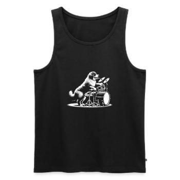 Rhythmuspfote - Berner Sennenhund am Schlagzeug - Männer Premium Bio Tank Top - Schwarz - Vorne - AI Model Male 178 light (178cm)