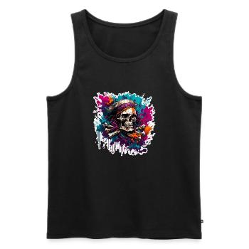 Pirat / Ahoi / Anker / Kapitän / Totenkopf / Rum - Männer Premium Bio Tank Top - Schwarz - Vorne - AI Model Male 178 light (178cm)
