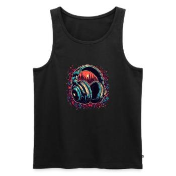 Headphones / Audio / Music / Sound / Cool - Men's Premium Organic Tank Top - black - Front - AI Model Male 178 light (178cm)