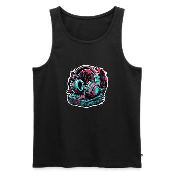 Headphones / Audio / Music / Sound / Cool - Men's Premium Organic Tank Top - black - Front - AI Model Male 178 light (178cm)