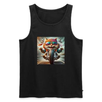 Gato Loco BikerCat Motorradkatze Fahren Cruisen - Männer Premium Bio Tank Top - Schwarz - Vorne - AI Model Male 178 light (178cm)