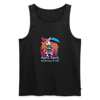 April, April, macht was er will Hase mit Schirm - Männer Premium Bio Tank Top - Schwarz - Vorne - AI Model Male 178 light (178cm)