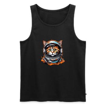 Astronaute / Espace / Animal / Chat / Vaisseau spatial - Débardeur bio Premium Homme - noir - Devant - Michal (187cm)