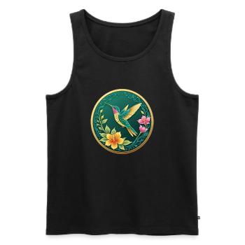 Ausgefallener Münzkolibri auf Blumen - Männer Premium Bio Tank Top - Schwarz - Vorne - AI Model Male 178 light (178cm)