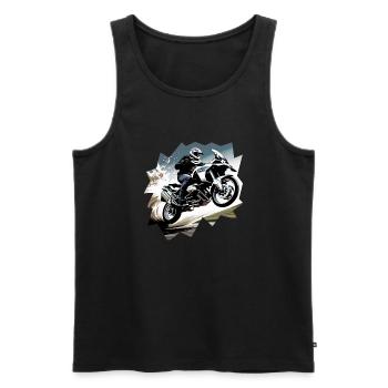 Une moto vole dans les airs - Débardeur bio Premium Homme - noir - Devant - AI Model Male 178 light (178cm)