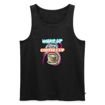 Wake-Up With Coffee Cup - Men's Premium Organic Tank Top - black - Front - AI Model Male 178 light (178cm)