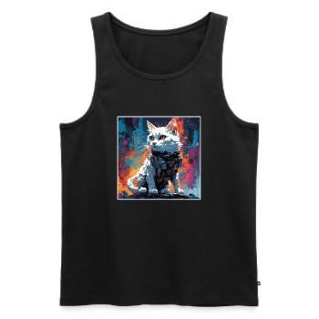 Astronaute / Espace / Animal / Chat / Vaisseau spatial - Débardeur bio Premium Homme - noir - Devant - Michal (187cm)