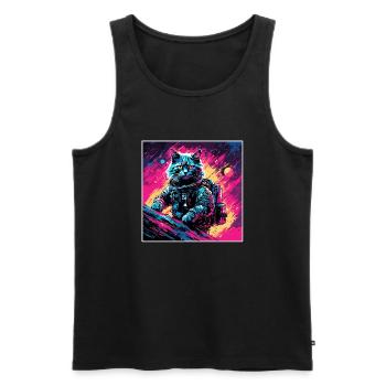 Astronaute / Espace / Chat / Coq / Vaisseau spatial - Débardeur bio Premium Homme - noir - Devant - AI Model Male 178 light (178cm)