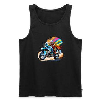 Comic hero on motorcycle - Men's Premium Organic Tank Top - black - Front - AI Model Male 178 light (178cm)
