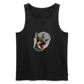 Chien / Animal / Animal de compagnie / Poilu / Berger allemand - Débardeur bio Premium Homme - noir - Devant - AI Model Male 178 light (178cm)