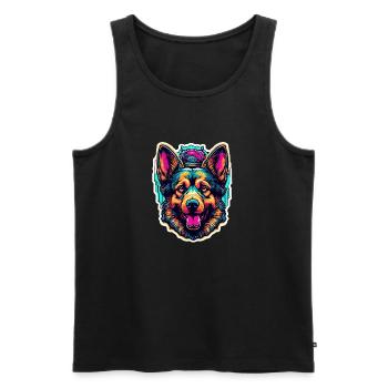Chien / Animal / Animal de compagnie / Poilu / Berger allemand - Débardeur bio Premium Homme - noir - Devant - AI Model Male 178 light (178cm)