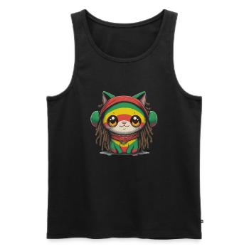 Chat Kawaii drôle - Débardeur bio Premium Homme - noir - Devant - AI Model Male 178 light (178cm)