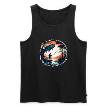 Angler Siluette / angeln / Fisch / See / Sport - Männer Premium Bio Tank Top - Schwarz - Vorne - AI Model Male 178 light (178cm)