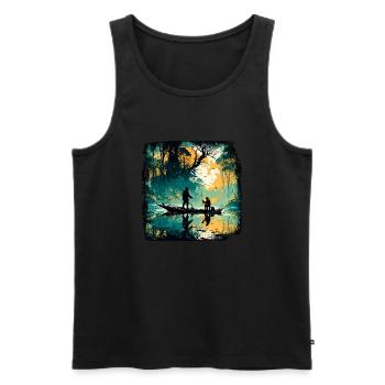 Angler Siluette / angeln / Fisch / See / Sport - Männer Premium Bio Tank Top - Schwarz - Vorne - AI Model Male 178 light (178cm)