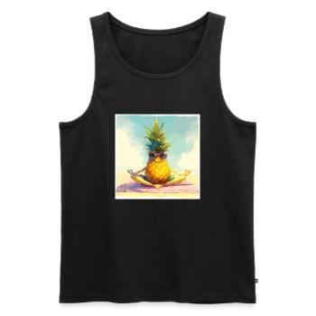 Funny pineapple doing yoga on the beach - Men's Premium Organic Tank Top - black - Front - Michal (187cm)