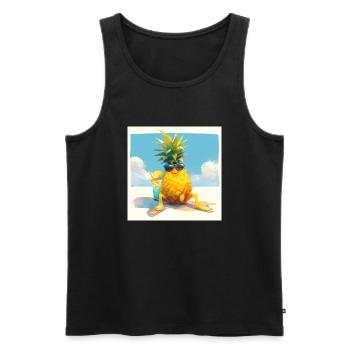 Funny pineapple drinking a drink on the beach - Men's Premium Organic Tank Top - black - Front - Michal (187cm)