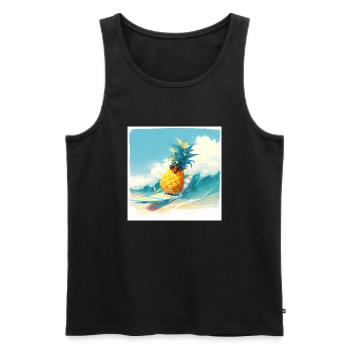 Funny pineapple surfing on the waves - Men's Premium Organic Tank Top - black - Front - AI Model Male 178 light (178cm)