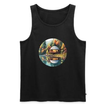 Lakeside House / Cabin / Lake / Mountains / Nature /Forest - Men's Premium Organic Tank Top - black - Front - AI Model Male 178 light (178cm)