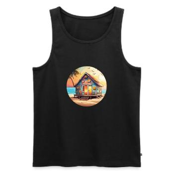Lakeside House / Cabin / Lake / Mountains / Nature /Forest - Men's Premium Organic Tank Top - black - Front - AI Model Male 178 light (178cm)