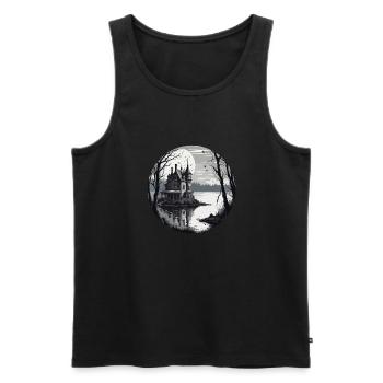 Lakeside House / Cabin / Lake / Mountains / Nature /Forest - Men's Premium Organic Tank Top - black - Front - AI Model Male 178 light (178cm)
