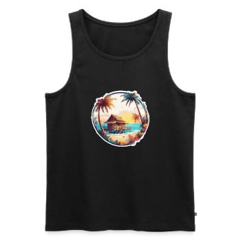 Lakeside House / Cabin / Lake / Mountains / Nature /Forest - Men's Premium Organic Tank Top - black - Front - AI Model Male 178 light (178cm)
