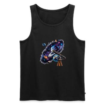 Mit dem Teleskop entfernte Planeten entdecken - Männer Premium Bio Tank Top - Schwarz - Vorne - AI Model Male 178 light (178cm)